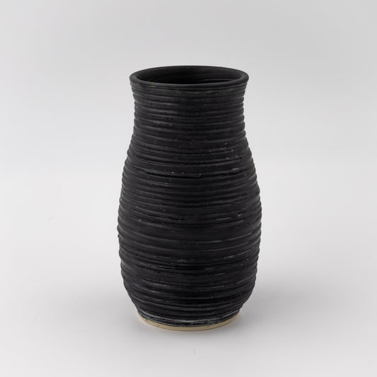 Black Ribbed Vase